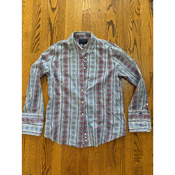 Faconnable Women’s 100% Cotton Button Down Shirt Blue Red Print Size M - Picture 3 of 7